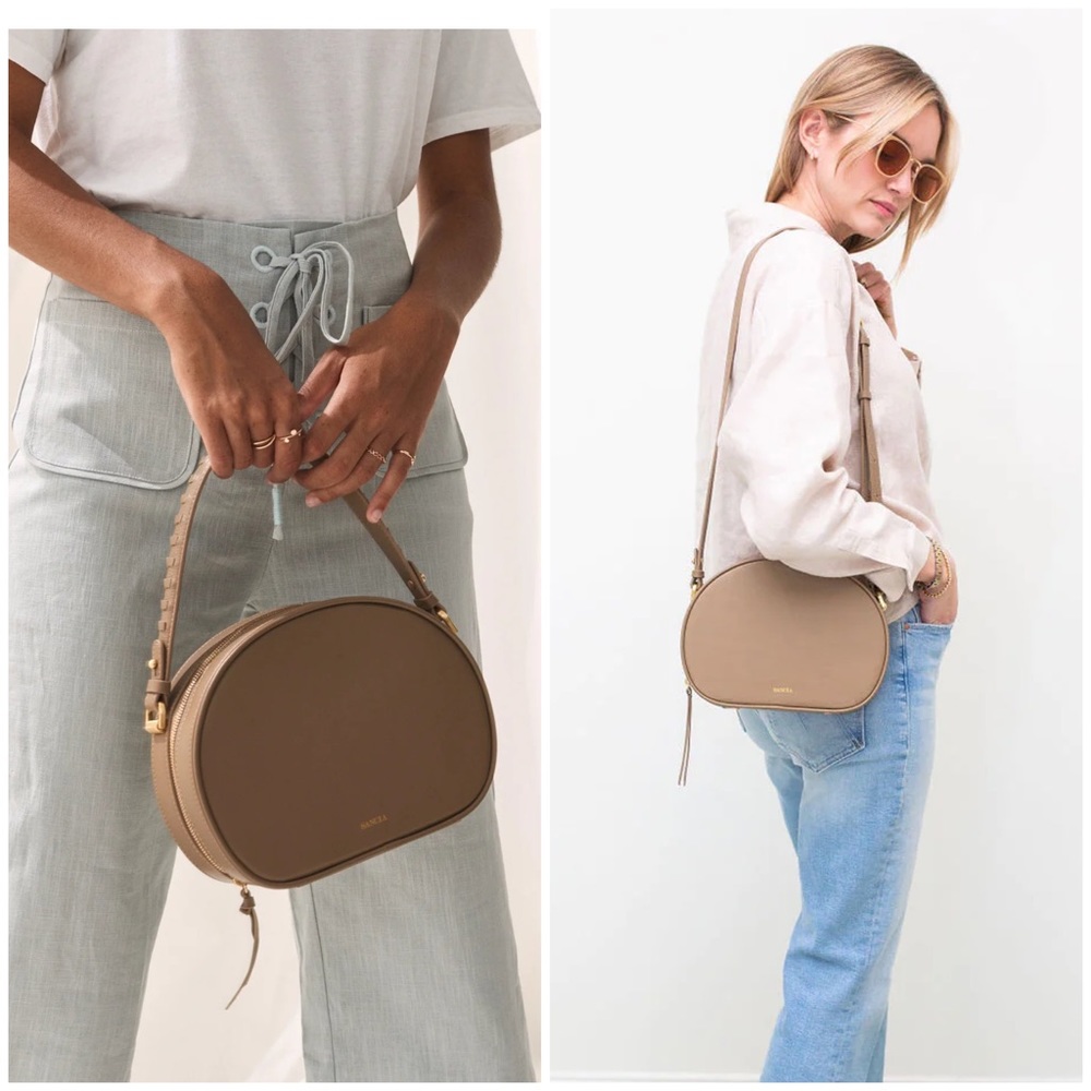 Sancia Yara Leather Shell Bag in Mushroom
